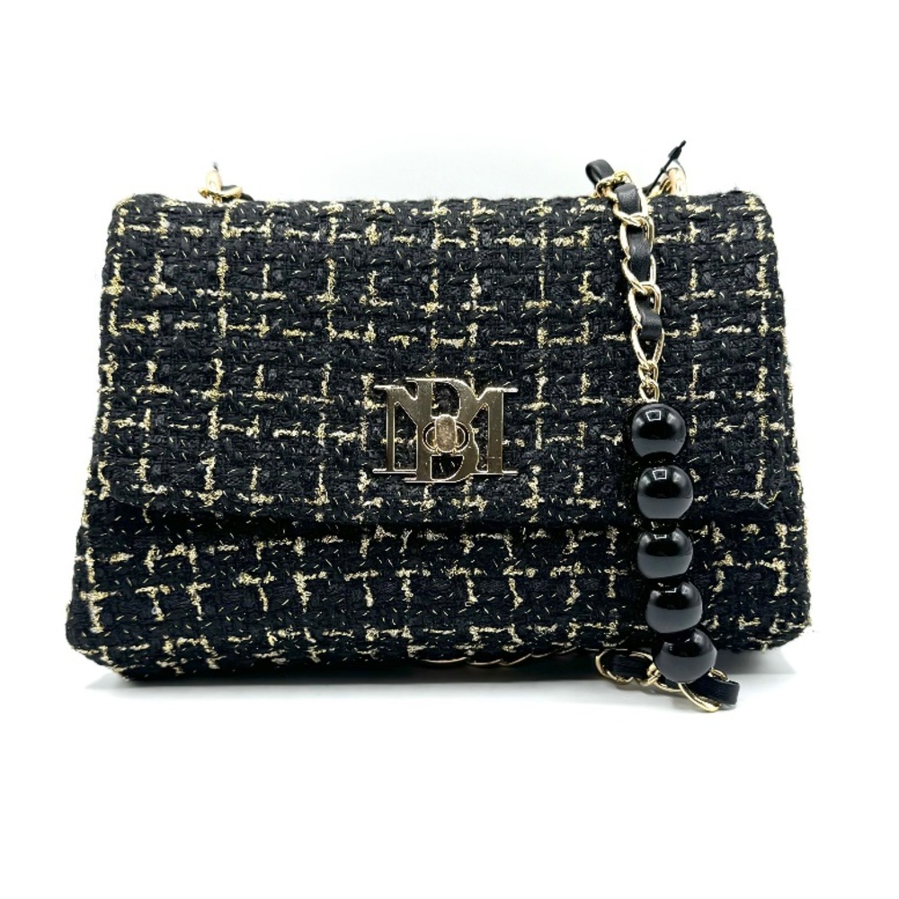 Badgley Mischka Black and Gold Tweed Shoulder Bag